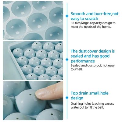 환경 친화적 인 PP 플라스틱으로 만든 아이스크림 도구를위한 33 격자 둥근 공 아이스크림 큐브 트레이